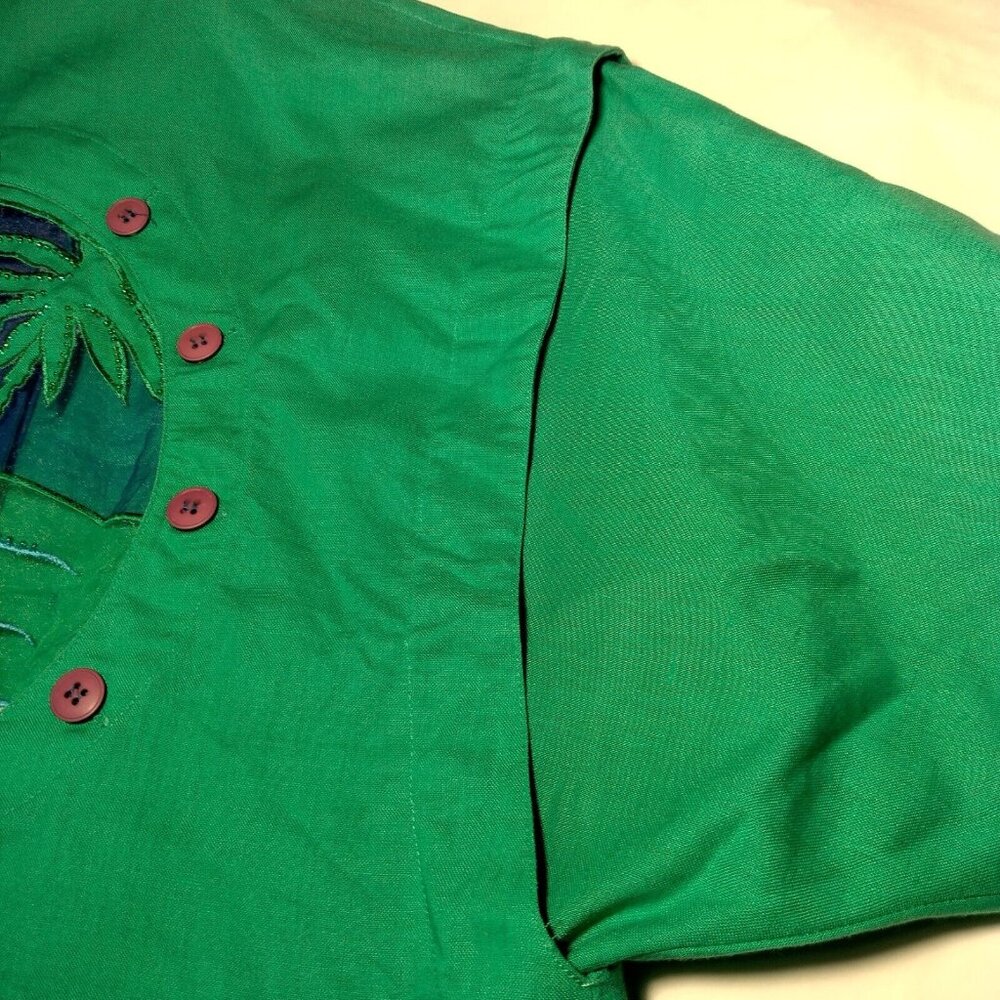 Bonnie Boerer Unlimited Blouse S Green Button Nautical Porthole Palm Tree Cruise - Picture 13 of 16